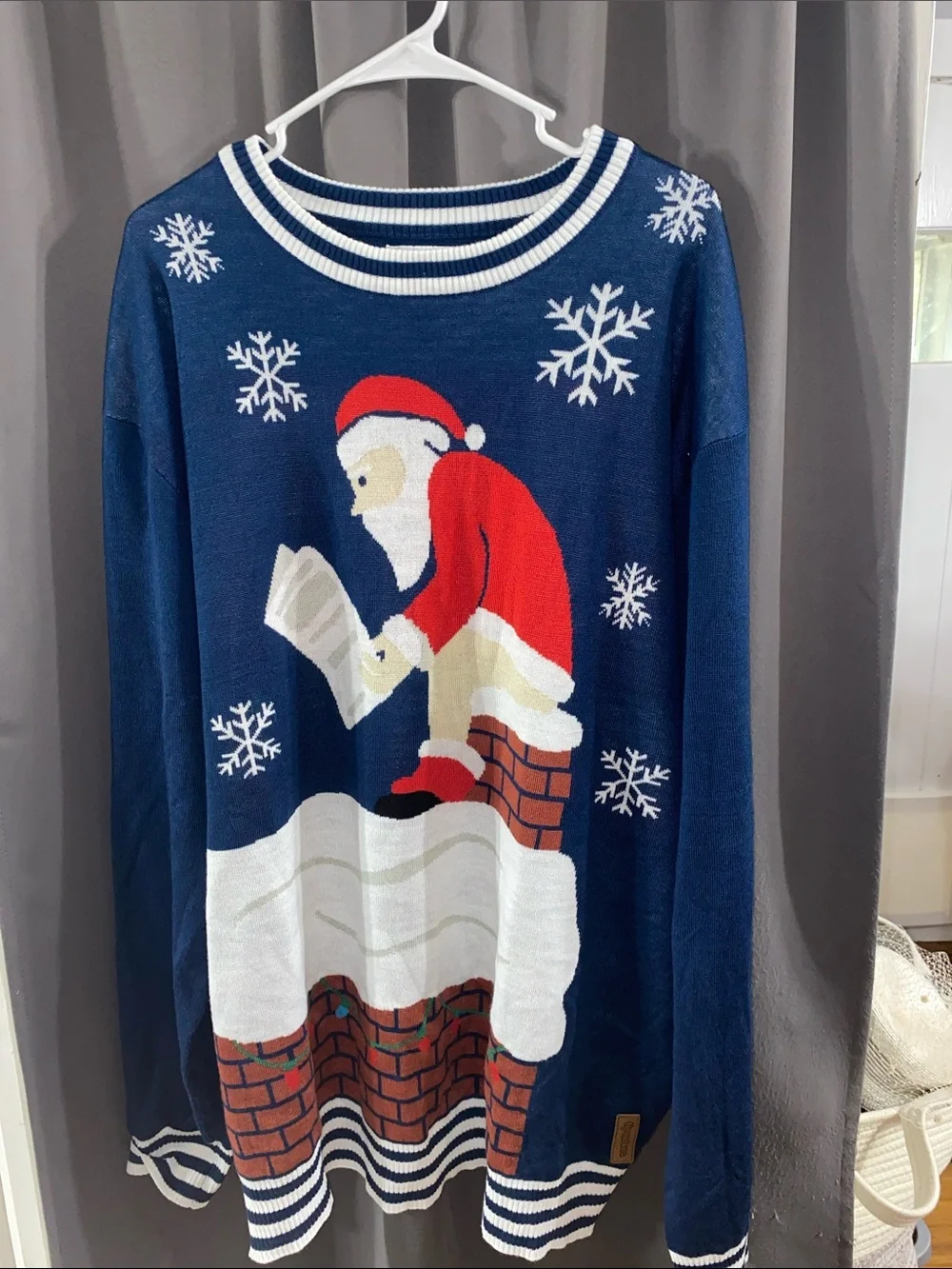 Tipsy Elves MENS 3XL Navy Santa Chimney Knit Crewneck Sweater Good CONDITION